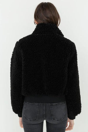 Soft Fur Zip Up Long Sleeve Bomber Jacket - Dimesi Boutique