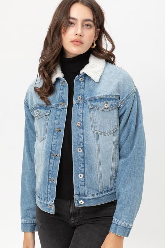 fox fur rivet cropped denim jacket korean jeans jacket women fashion j -  Tahir Z Store