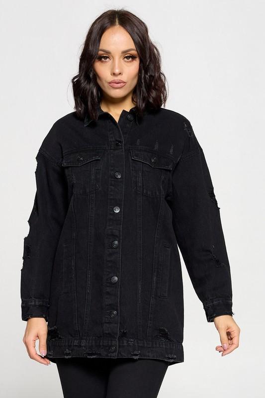 Perbai Womens Oversized Denim Jacket Casual Plus Size Mid Long Distressed  Jean Shacket Coat(Blue-S) at Amazon Women's Coats Shop