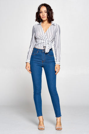 Frida, Long sleeve striped top with front tie