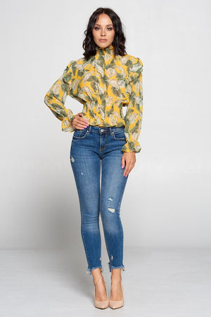 Florence, Long sleeve ruffle detail smocked floral top