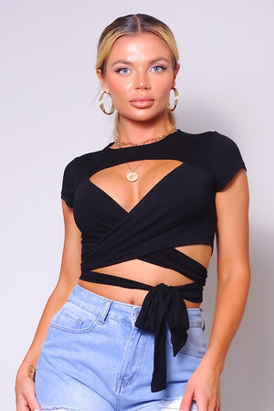 Emily, Short sleeve cutout crossover front tie top