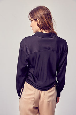 Adele, Ruched on the sides collard button up blouse