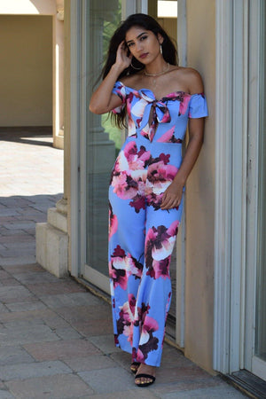 Eviee, blue floral print Jumpsuit - Dimesi Boutique