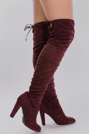 Thigh High Suede Red brown Boots - Dimesi Boutique