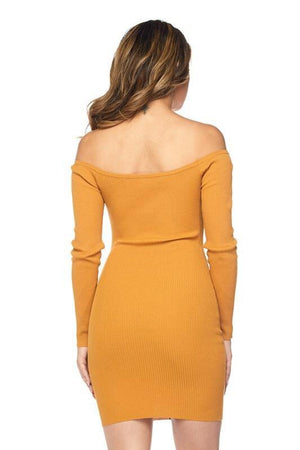Off shoulder mustard mini dress - Dimesi Boutique