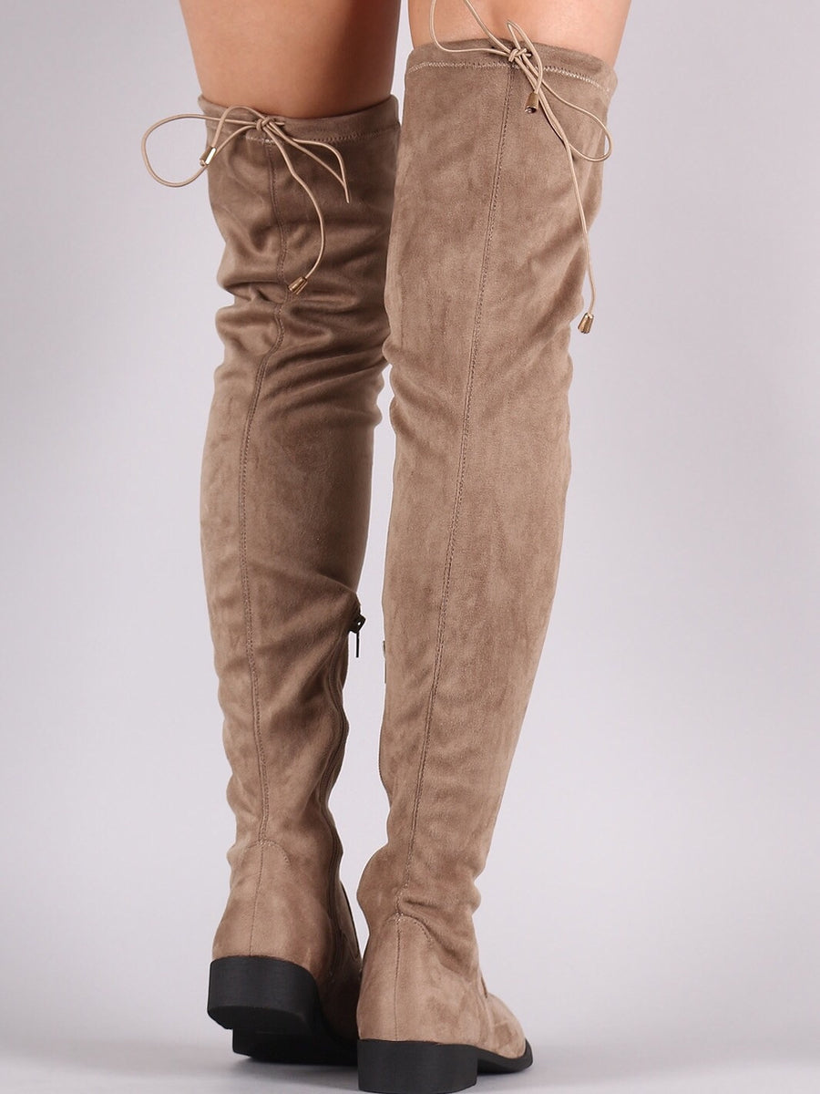 Thigh high flat taupe boots - Dimesi Boutique