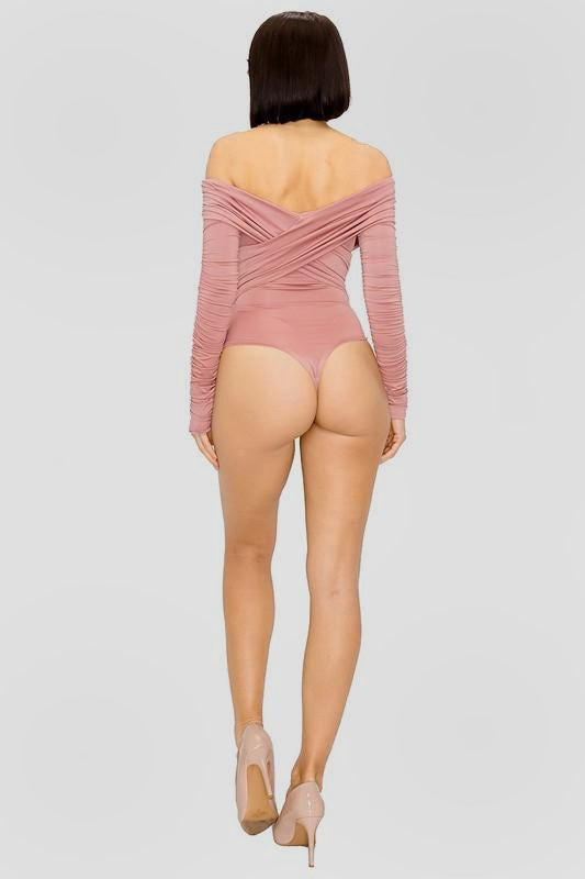 One Shoulder Satin Bodysuit Pink
