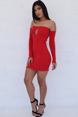 Carli, Off the shoulder dress with distressed seam details - Dimesi Boutique