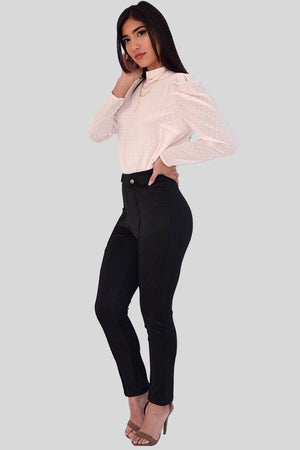 High rise pants with front gold button - Dimesi Boutique
