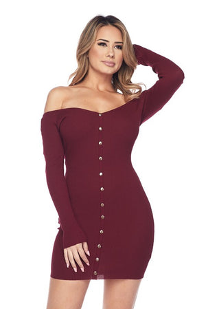 Off shoulder burgundy mini dress - Dimesi Boutique