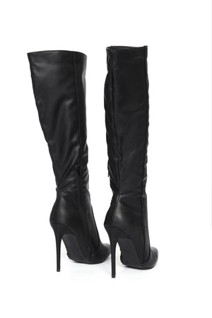 Giselle Leather Mid Calf Black Boots - Dimesi Boutique
