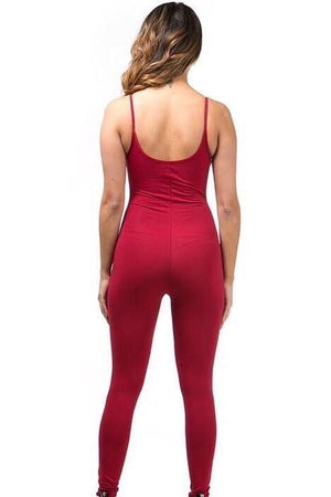 Dark red spaghetti strap jumpsuit - Dimesi Boutique