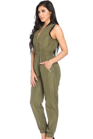 Sleevless front zip up jumpsuit - Dimesi Boutique