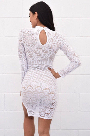 Lace see through long sleeve white dress - Dimesi Boutique