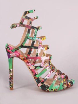 Asuka, Floral sling backs ankle strap heels - Dimesi Boutique