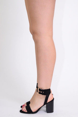 Vava Open Toe Black Chunky Heels with Band Ankle Strap - Dimesi Boutique