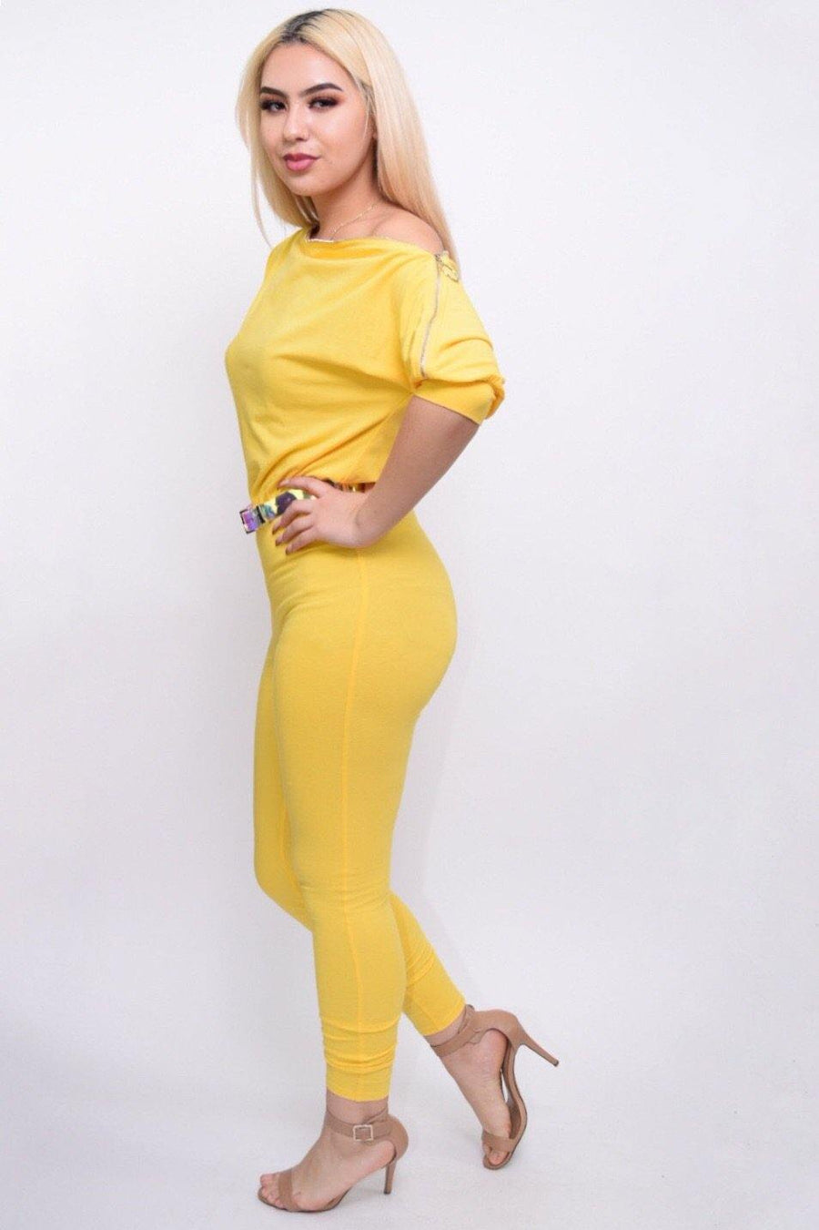 Nicole, Yellow Jumpsuit With Zipper Shoulder - Dimesi Boutique