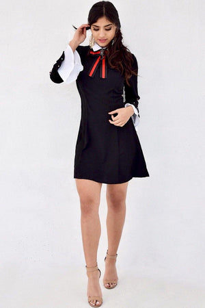 Sandi, Flared ruffle sleeve black dress - Dimesi Boutique