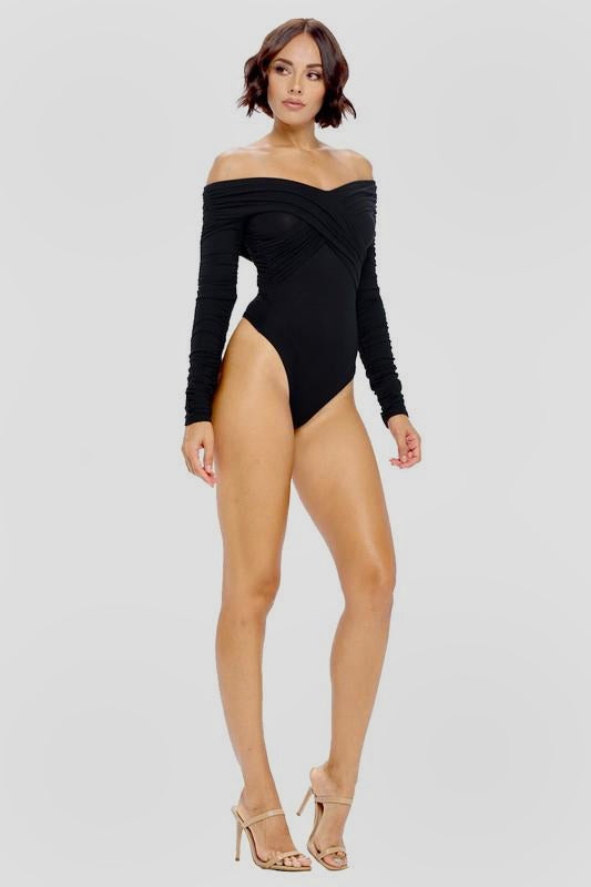 Taupe Crushed Velvet Bodysuit - Long Sleeve Bodysuit - Bodysuit