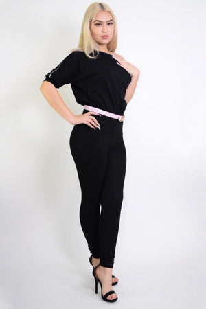 Nicole, Black Jumpsuit With Zipper Shoulder - Dimesi Boutique