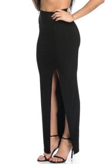 Zoe, High rise maxi skirt with leg slit