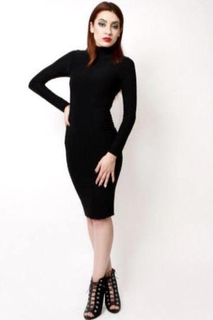 Ariana, Black long sleeve high neck bodycon dress - Dimesi Boutique