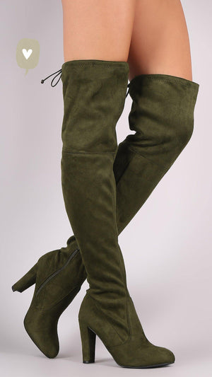 Thigh High Suede Olive Boots - Dimesi Boutique