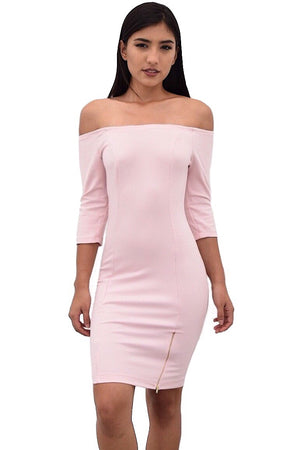 Off shoulder dress with slit side zipper - Dimesi Boutique