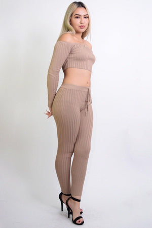Maya Sexy Taupe 2 Piece Knitted Set - Dimesi Boutique