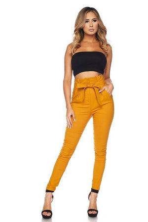 High waisted pleated & belted fitted pants - Dimesi Boutique