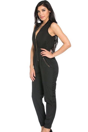 Sleevless front zip up jumpsuit - Dimesi Boutique