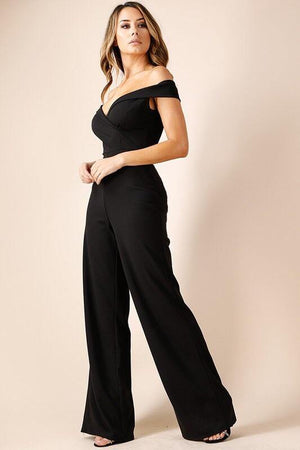 Wide leg off shoulder black jumpsuit - Dimesi Boutique