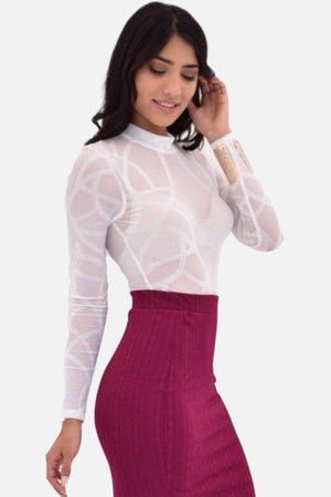 Demi, Long sleeve mesh bodysuit with graphic print design