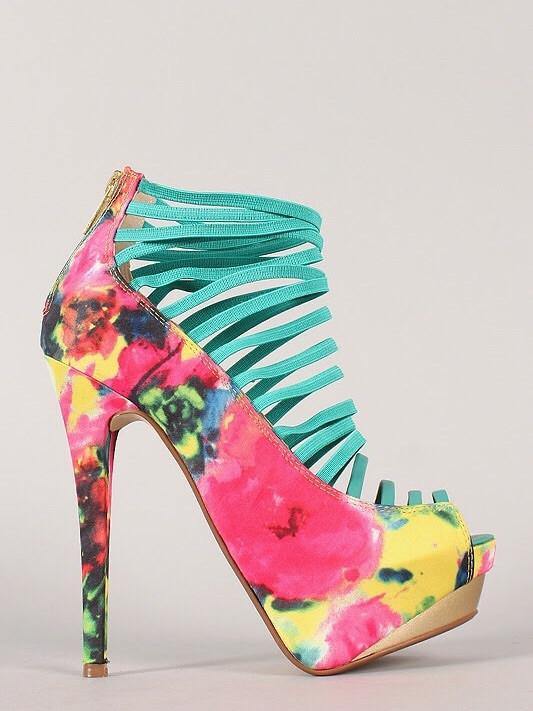 Baha, Platform open toe floral heels - Dimesi Boutique