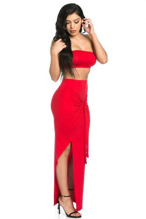Strapless solid red set - Dimesi Boutique