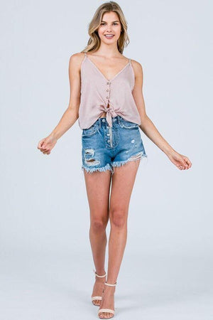 Candy, spaghetti strap silk top with front tie detail - Dimesi Boutique