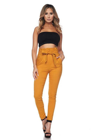 High waisted pleated & belted fitted pants - Dimesi Boutique