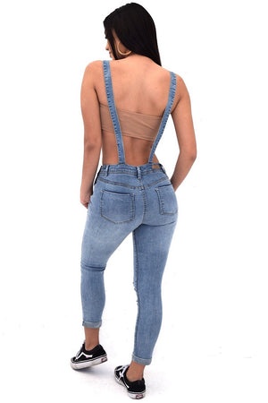 Distressed denim jeans overalls - Dimesi Boutique
