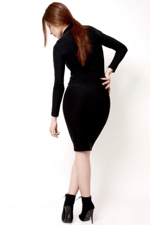Ariana, Black long sleeve high neck bodycon dress - Dimesi Boutique