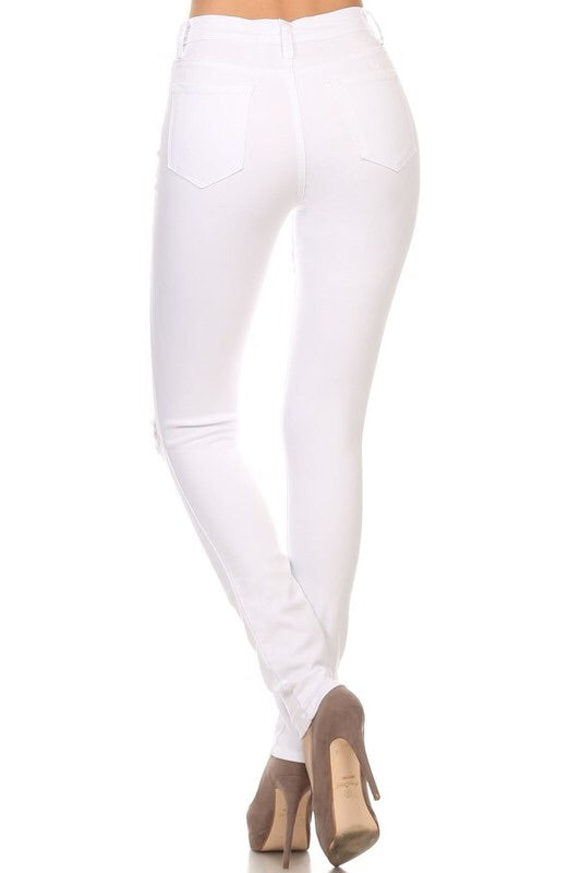 Trina, High rise, knee slit, White Jeans - Dimesi Boutique