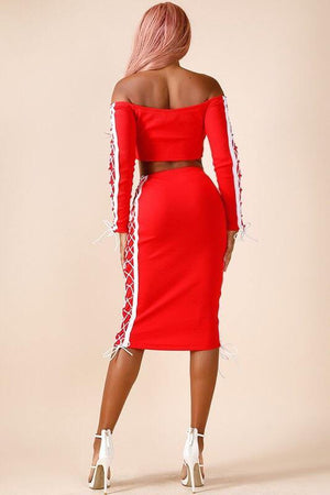 Olivia, Set with crop top and pencil skirt with side tie up - Dimesi Boutique