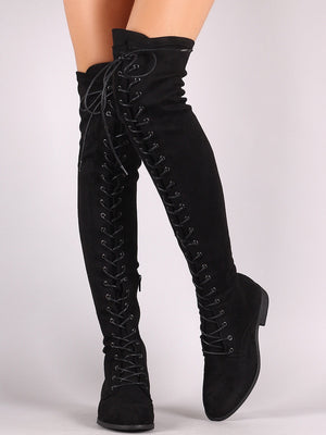 Thigh high tie up suede boots - Dimesi Boutique