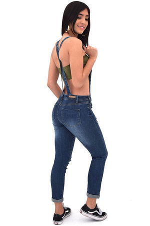 Distressed denim jeans overalls - Dimesi Boutique