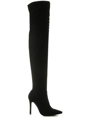 Thigh high pointy black boots - Dimesi Boutique