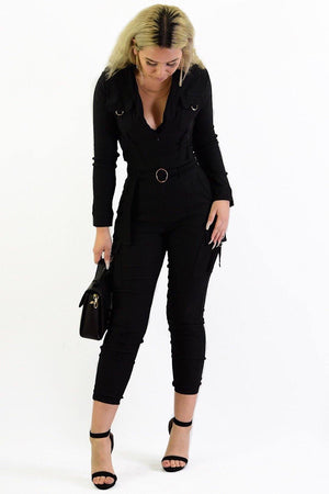 Kourtney, Long Sleeve Black Jumpsuit - Dimesi Boutique