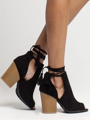 Barnes, Open toe Chunky Heels with ankle tie up - Dimesi Boutique