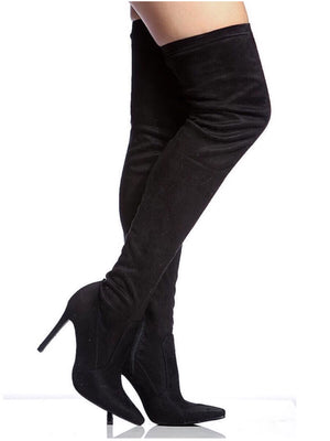Thigh high pointy black boots - Dimesi Boutique