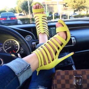 Glee, Lemon Lime Strappy snake PU heels - Dimesi Boutique
