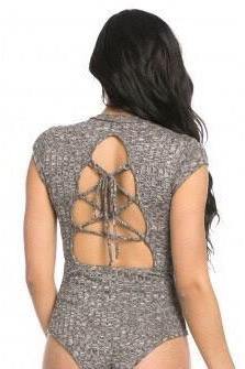 Charcoal open back bodysuit - Dimesi Boutique